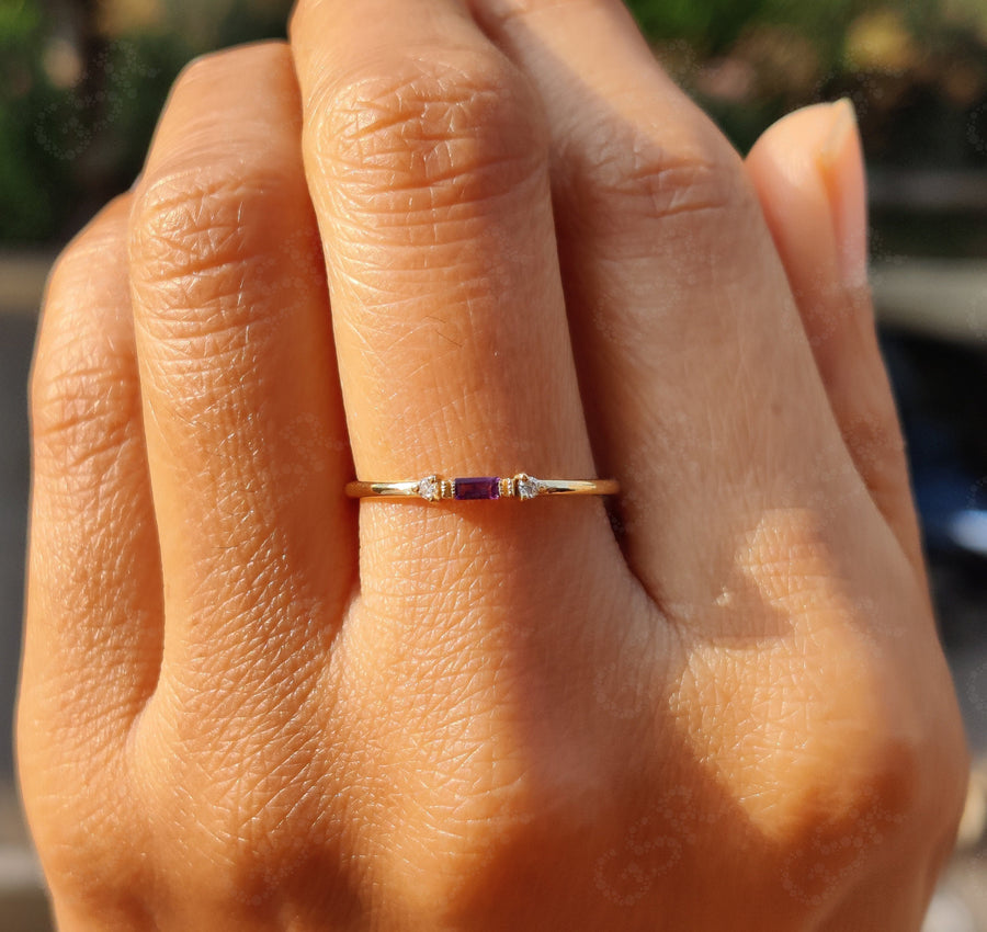 Birthstone Beauty: Stackable Silver and Gold Amethyst Rings for a Minimalist Elegance