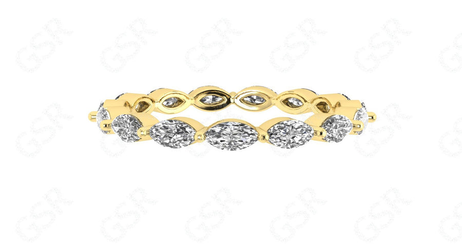 Marquise Moissanite Wedding Band: Floating Full Eternity Ring in Silver and Gold