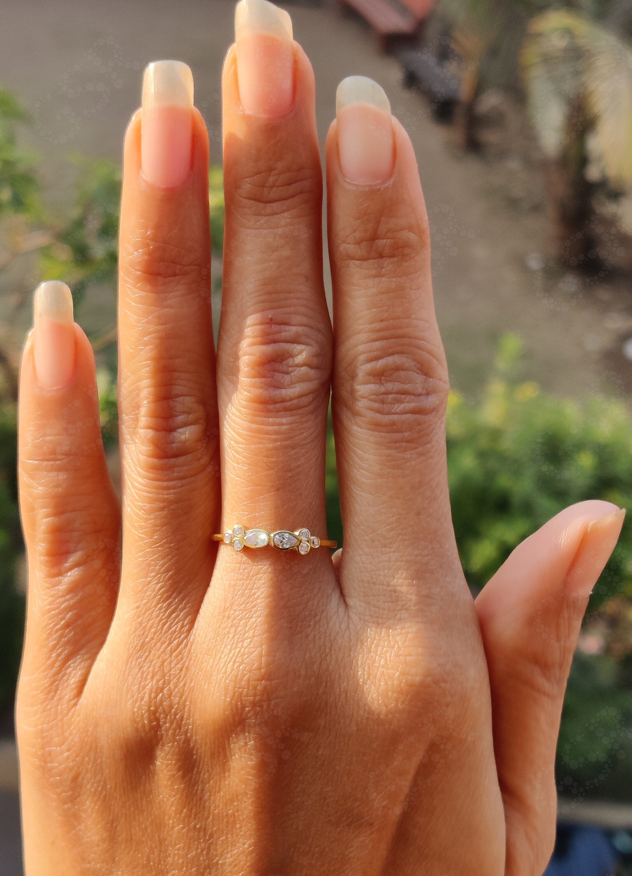 Harmony in Design: Dainty Silver and Gold Moissanite Cluster Ring - A Delicate Stackable Beauty, Perfect for Promise or Wedding Bands