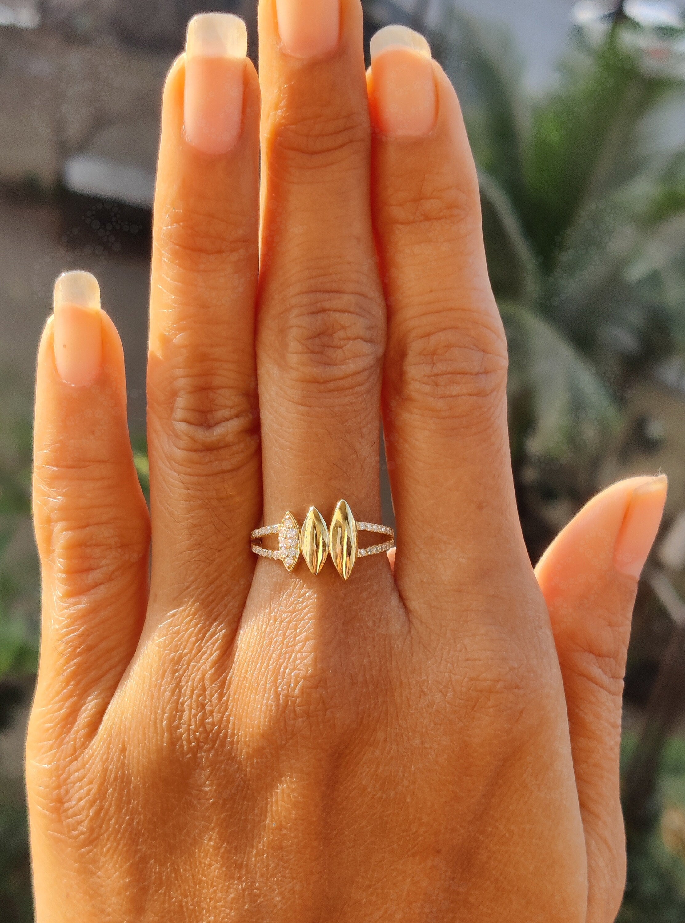 Silver and Solid Gold Moissanite Ring - Stackable Anniversary Ring - Unique Bridal Jewelry - Dainty Minimalist Women's Ring