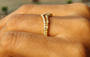 Silver and Gold Chevron Ring Set with Moissanite - Minimalist Stacking and Wedding Band