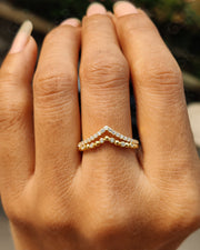 Silver and Gold Chevron Ring Set with Moissanite - Minimalist Stacking and Wedding Band