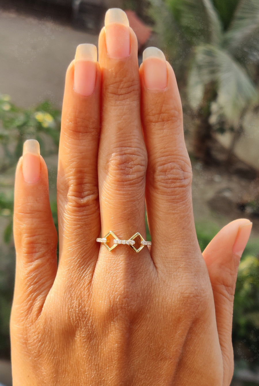 Modern Sophistication: Silver and Solid Gold Moissanite Ring – Elevate Your Style with a Geometric, Stackable, and Dainty Minimalist Promise Ring for Women