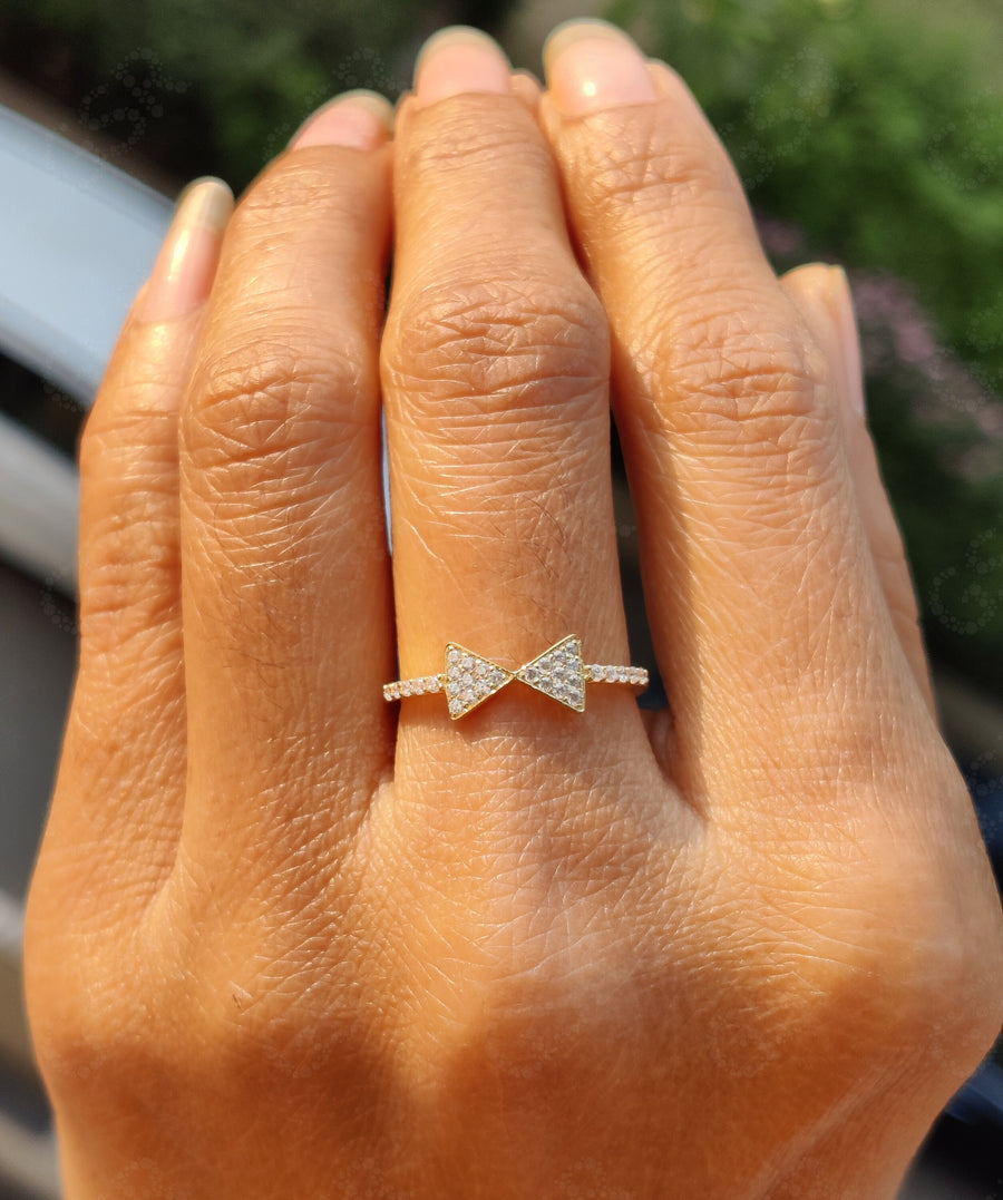 Elevate Your Style with a Gold Arrow Ring: A Silver and Solid Gold Moissanite Stackable Ring, a Geometric and Dainty Minimalist Promise Ring for Women