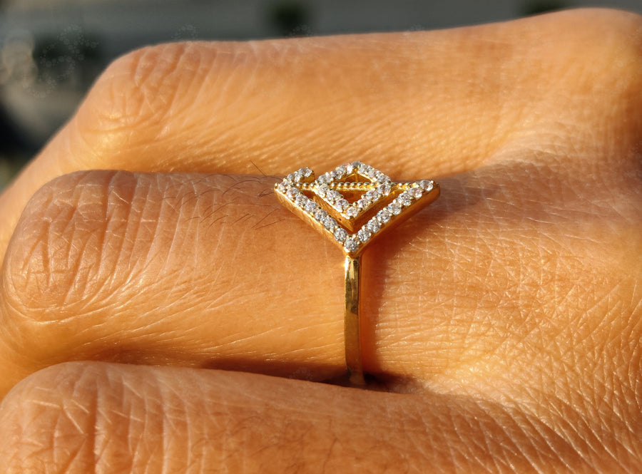 Express Your Love with Viking Rune Symbols: A Unique Silver and Gold Moissanite Ring, Perfect for Stackable Minimalist Rings