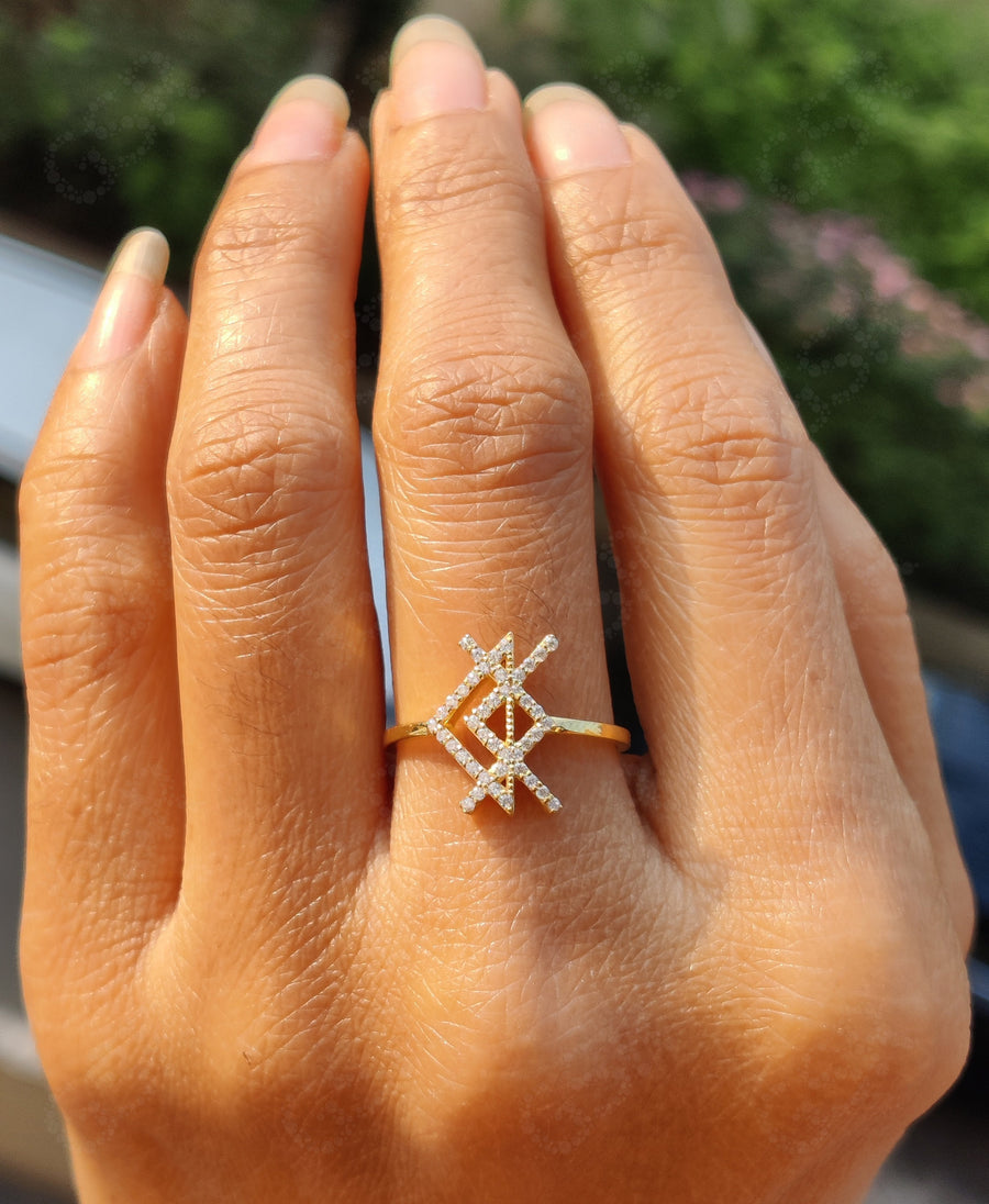 Viking Rune Love Ring - Silver and Gold Moissanite Stackable Beauty - Dainty Minimalist Ring with a Unique Twist