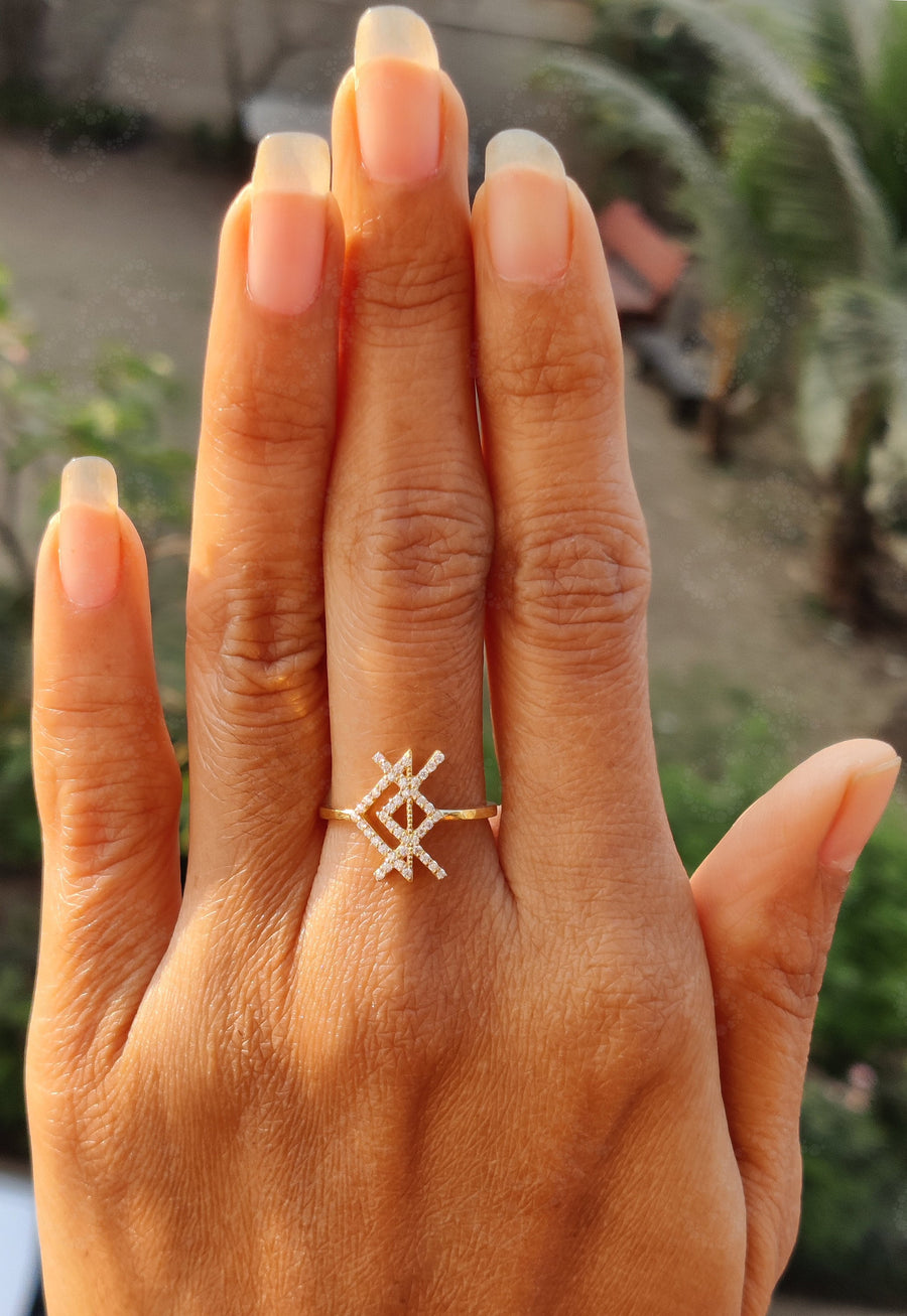 Viking Rune Love Ring - Silver and Gold Moissanite Stackable Beauty - Dainty Minimalist Ring with a Unique Twist