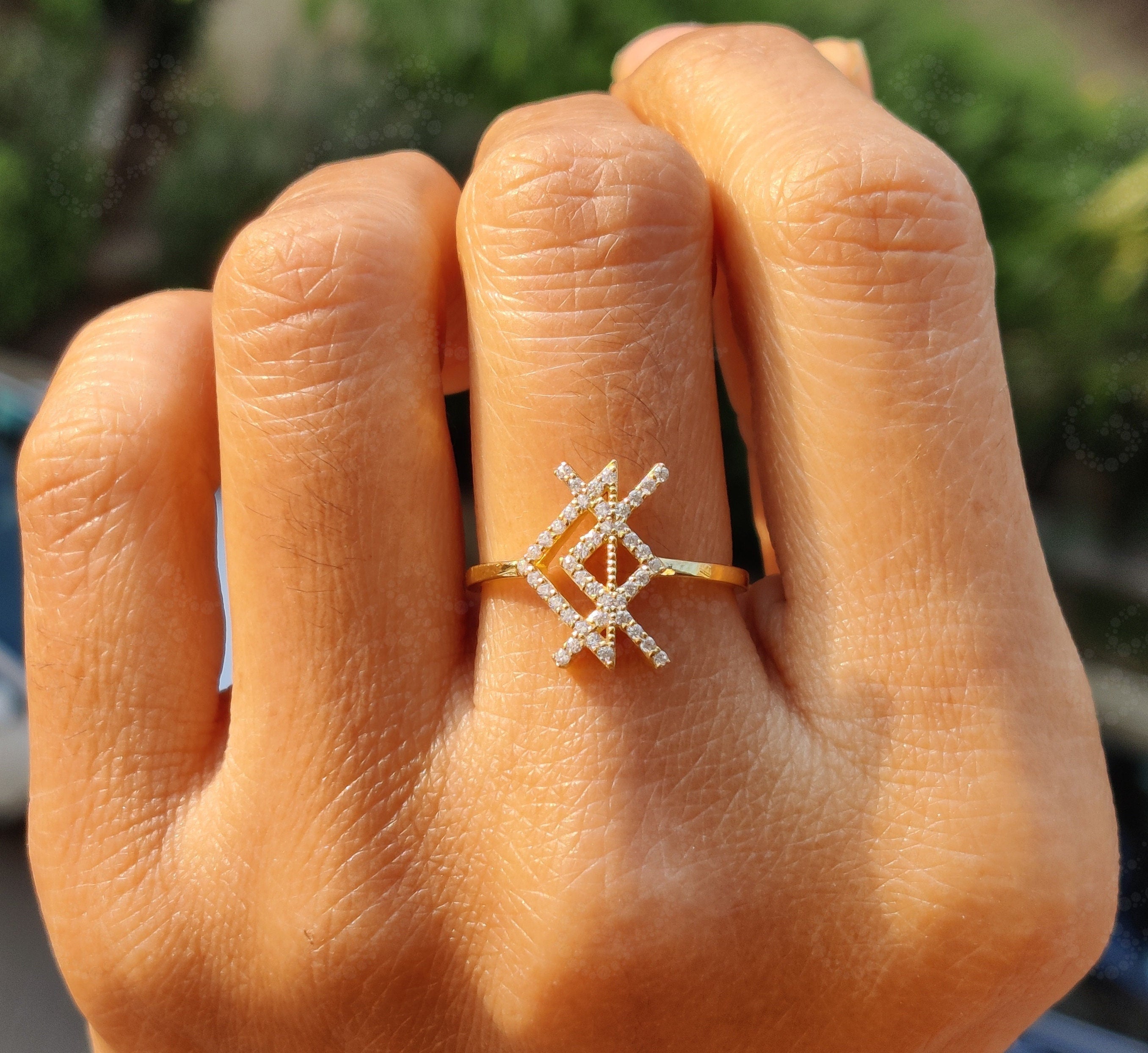 Viking Rune Love Ring - Silver and Gold Moissanite Stackable Beauty - Dainty Minimalist Ring with a Unique Twist
