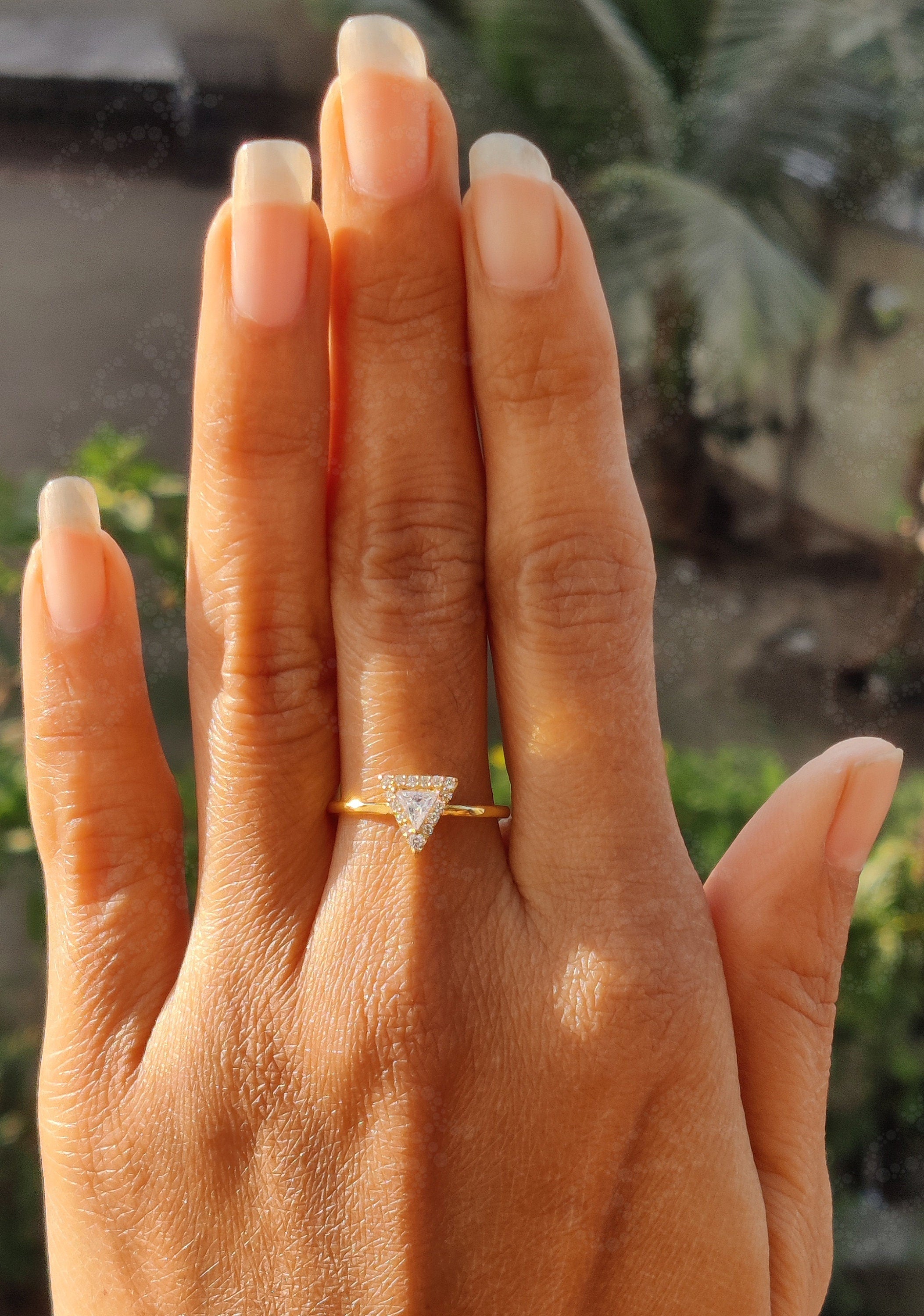 Triangle Moissanite Ring: A Stylish Silver and Gold Moissanite Stackable Ring, the Perfect Geometric Dainty Minimalist Promise Ring for Women
