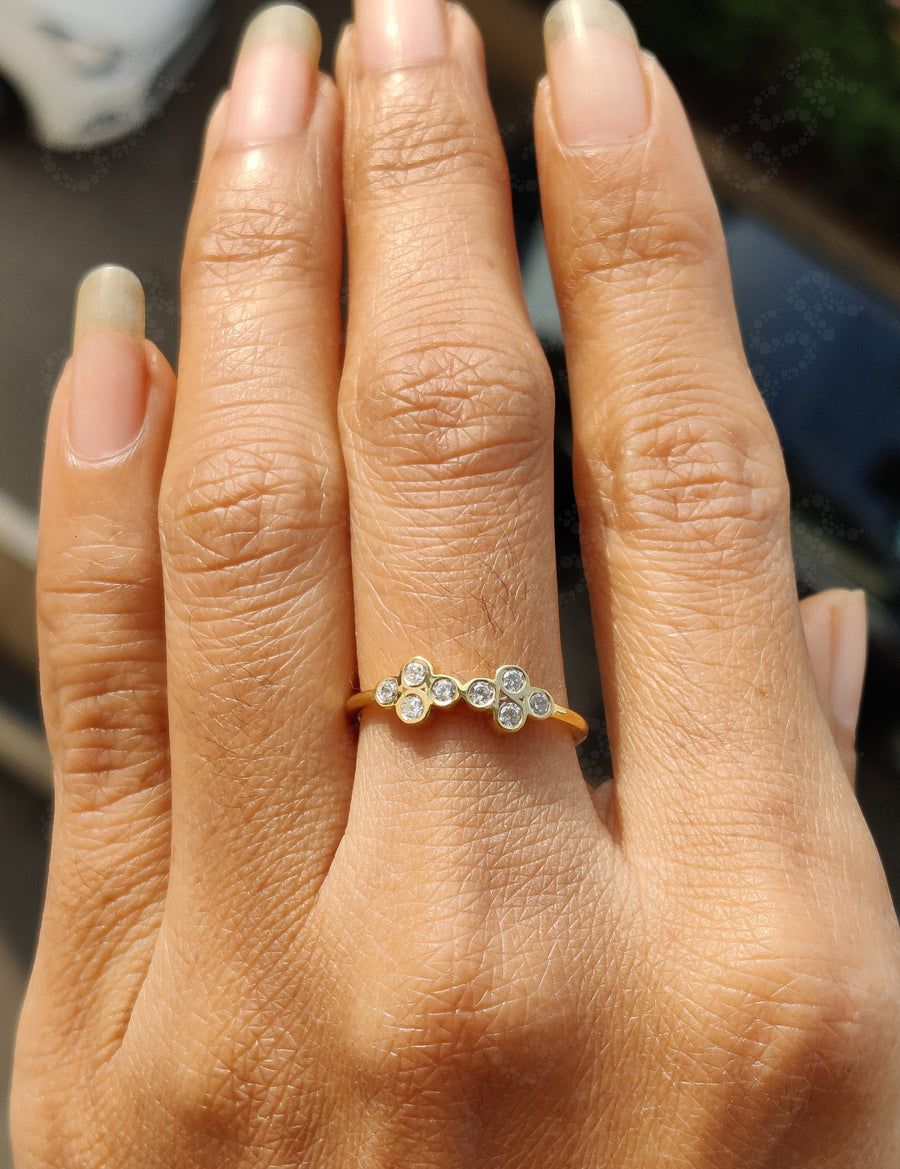 Cluster Stacking Ring in Silver and Gold: Dainty Moissanite Anniversary Ring with a Multi-Stone Design, Perfect for Weddings and Special Occasions