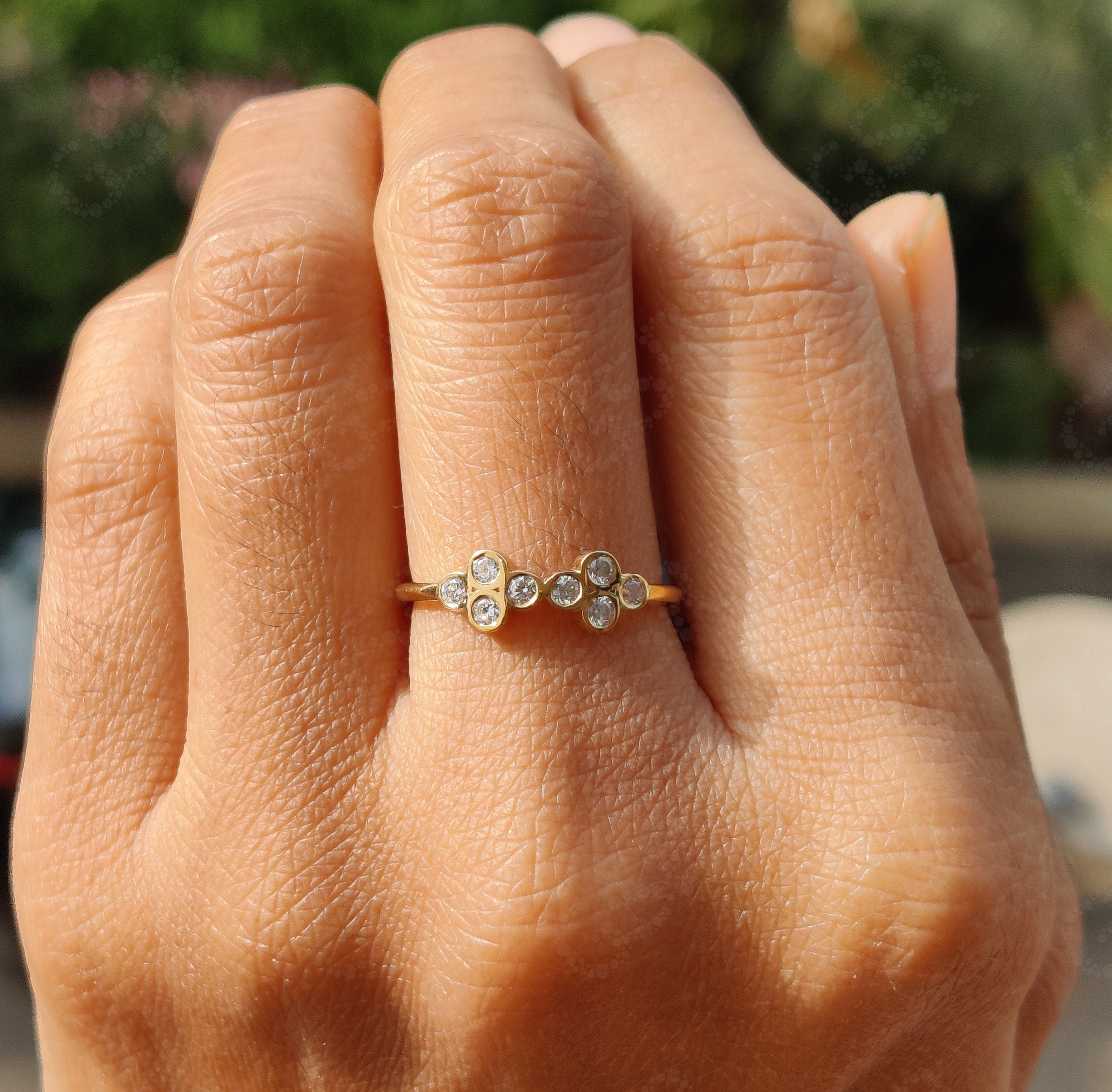 Cluster Stacking Ring in Silver and Gold: Dainty Moissanite Anniversary Ring with a Multi-Stone Design, Perfect for Weddings and Special Occasions