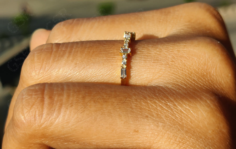 Minimal Moissanite Ring - Dainty Stacking Silver and Gold Band