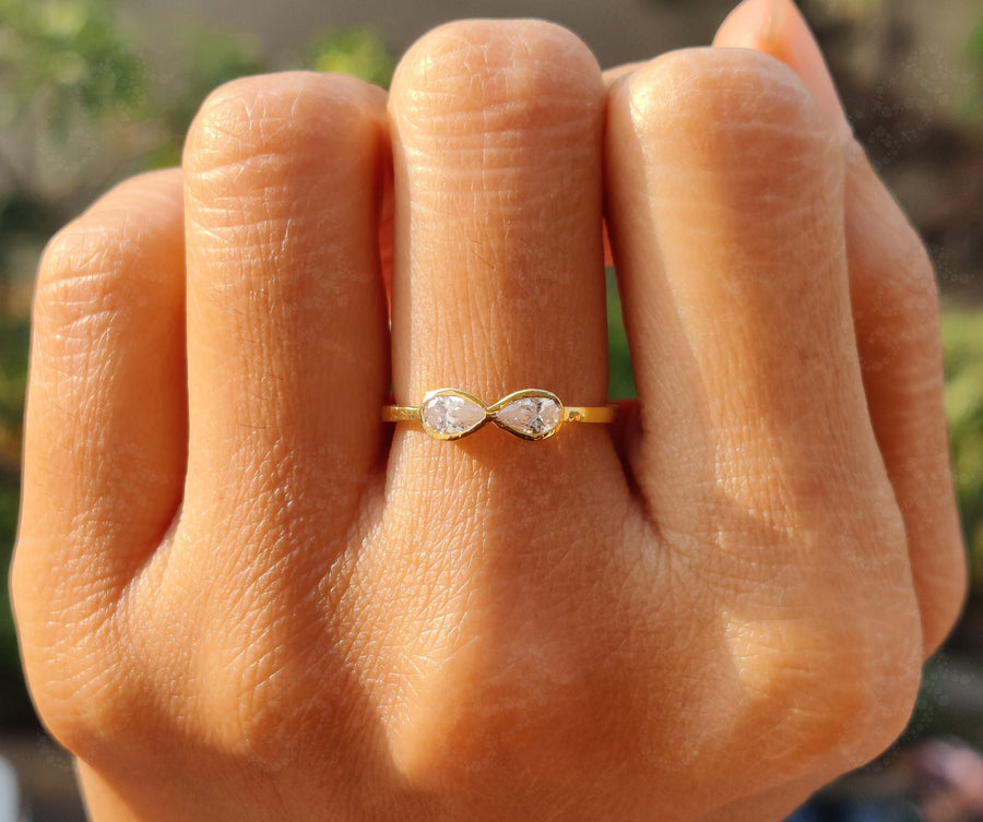 Dual Elegance: Toi et Moi Pear Moissanite Ring - A Symbol of Eternal Love in Silver and Gold, Perfectly Minimalist Stacking Rings