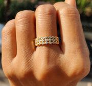 Multi Stone Moissanite Anniversary Ring - 3 Row Silver and Gold Stacking Band