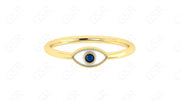 Dainty Evil Eye Stacking Ring - Gold Minimalist Ring - Natural Blue Sapphire - Minimal Birthstone Ring - Personalized Jewelry - White Enamel