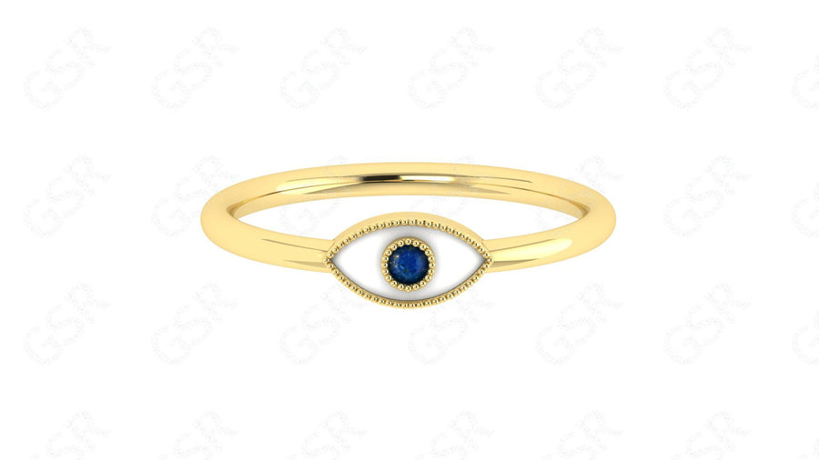 Dainty Evil Eye Stacking Ring - Gold Minimalist Ring - Natural Blue Sapphire - Minimal Birthstone Ring - Personalized Jewelry - White Enamel