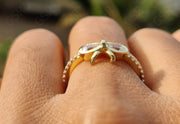 Ribbon Bow Dainty Gold Ring - Two Stone Stacking Anniversary Ring