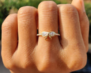 Ribbon Bow Dainty Gold Ring - Two Stone Stacking Anniversary Ring