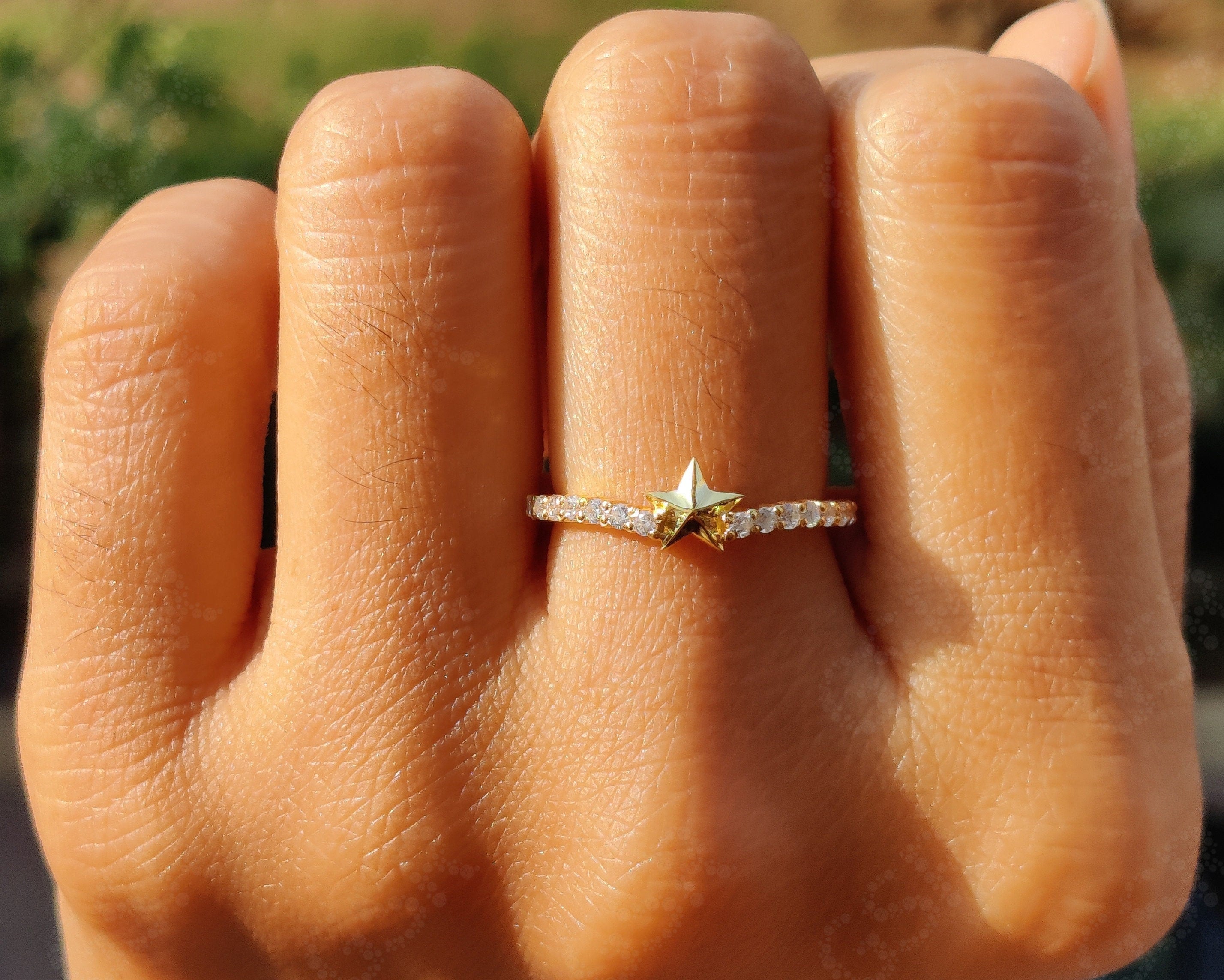 Unique Dainty Star Stackable Ring - Moissanite Minimalist Silver and Gold Stacking Ring - Star Wedding Ring