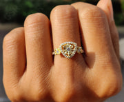 Trillion Shape 3 Stone Halo Engagement Ring - Unique Gold Wedding Ring for Women - Moissanite Gift for Her