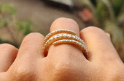 Elegant Silver and Solid Gold Graduated Round Moissanite 3 Row Crossover Open Spiral Dainty Twisted Ring for Women