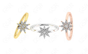 Radiant Sunburst: Silver and Gold Starburst Floral Moissanite Stackable Ring - Nature-Inspired Women's Wedding Ring, Simple Dainty Ring