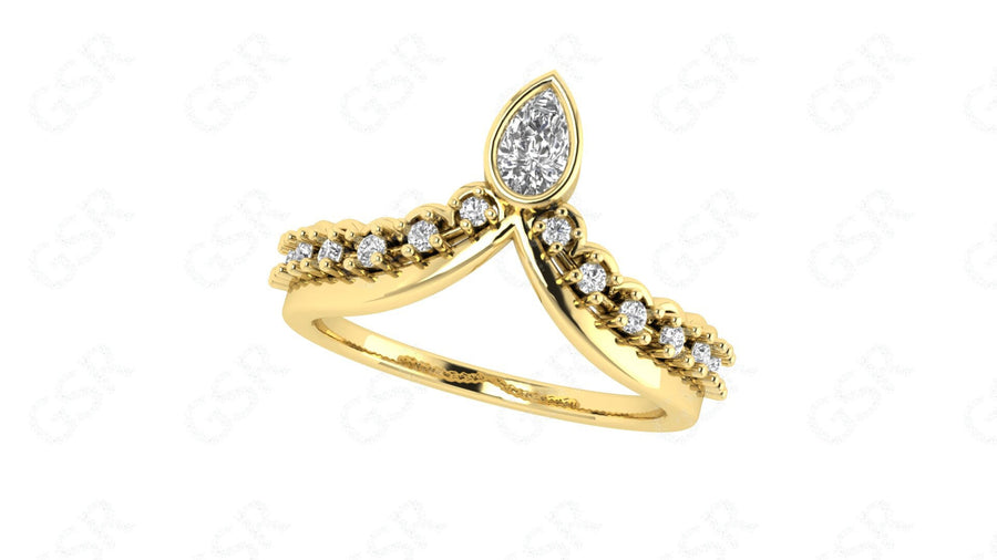 Royal Vintage Chevron Moissanite Wedding Ring: Silver and Yellow Gold Elegance for Your Anniversary