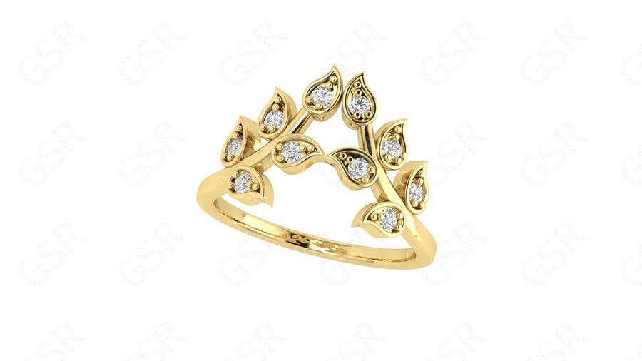 Elegant Floral Curved Chevron Band - Leaf V Shape Moissanite Beauty - Silver and Gold Ring - Natural Style Dainty Promise Ring