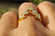 Elegant Floral Curved Chevron Band - Leaf V Shape Moissanite Beauty - Silver and Gold Ring - Natural Style Dainty Promise Ring