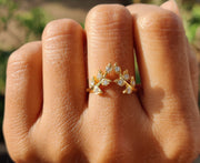 Elegant Floral Curved Chevron Band - Leaf V Shape Moissanite Beauty - Silver and Gold Ring - Natural Style Dainty Promise Ring