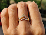 Elegant V Ring Set - Chevron Moissanite Wedding Beauty - Silver and Yellow Gold - Dainty Promise Ring and Anniversary Gift