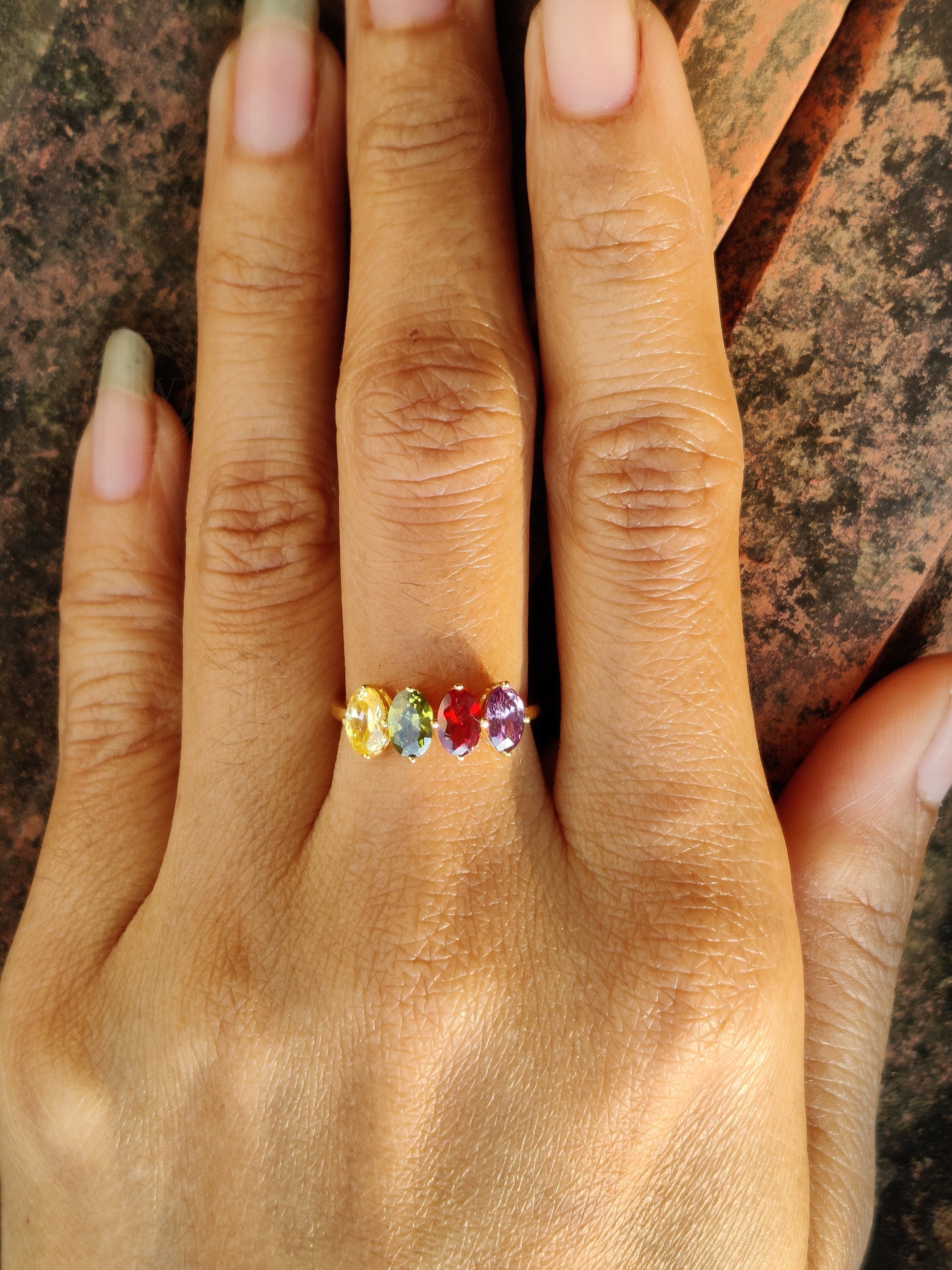 4 Stone Oval Ring / Personalized Birthstone Ring / Family Rings For Women / Initial Birthstone Ring / custom gemstone ring / Gift For Mom