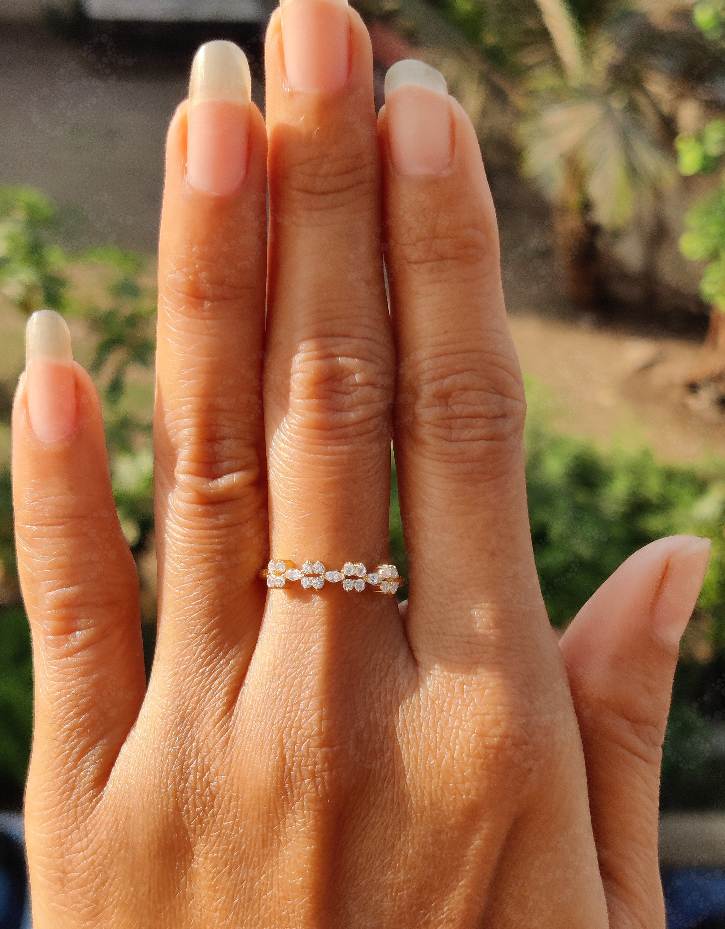 Elegant Stacking Ring - Marquise & Round Moissanite Band