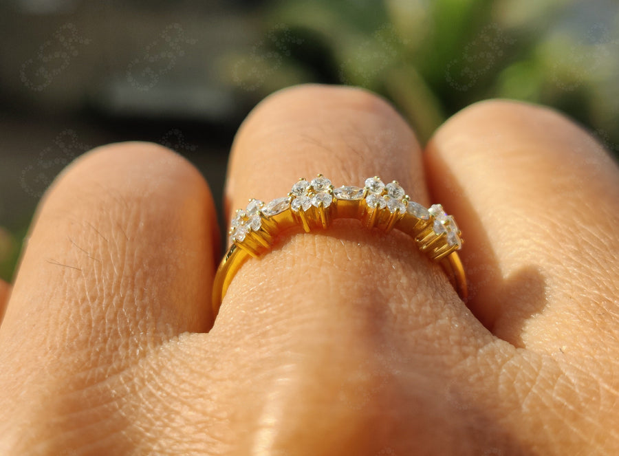 Elegant Stacking Ring - Marquise & Round Moissanite Band