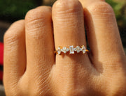 Multi Stone Moissanite Ring - Dainty Stacking Gold and Silver Band