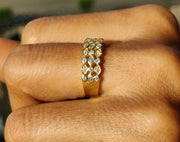 Multi Stone Moissanite Anniversary Ring - 3 Row Silver and Gold Stacking Band