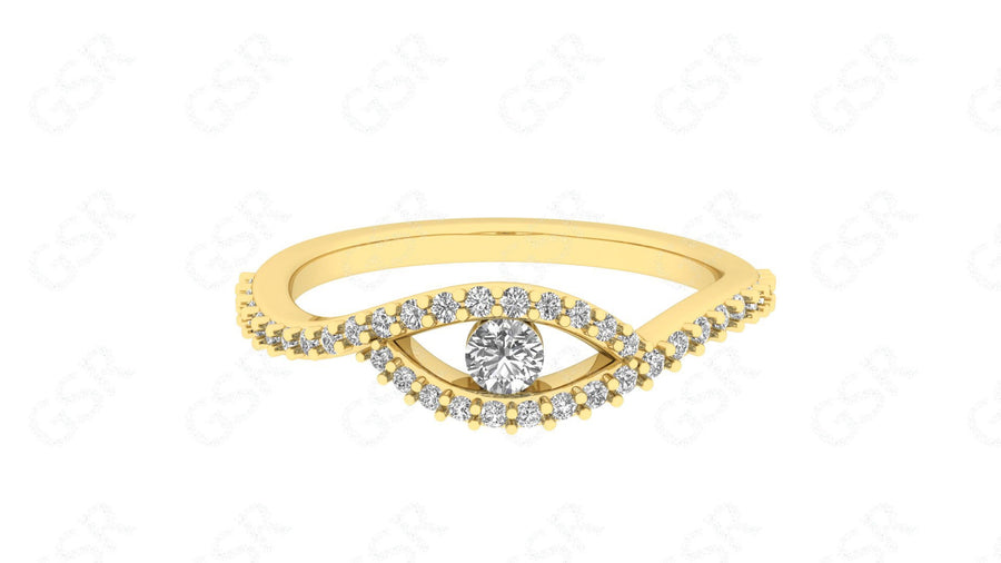 Gold Evil Eye Ring - Dainty Moissanite Stackable Minimalist Ring for Women