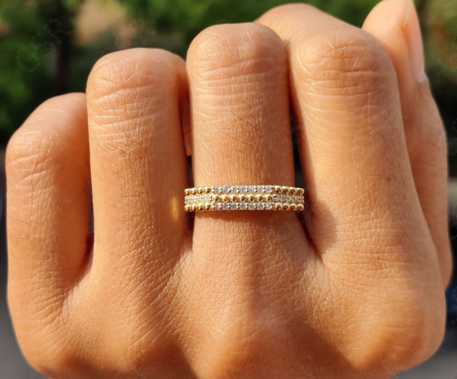 Unique Dainty Gold Anniversary Ring - Moissanite Stacking Silver and Gold Stackable Ring - Vintage Minimalist Art Deco Promise Ring