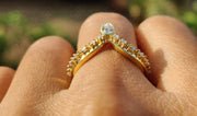 Royal Vintage Chevron Moissanite Wedding Ring: Silver and Yellow Gold Elegance for Your Anniversary
