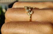 Elegant Floral Curved Chevron Band - Leaf V Shape Moissanite Beauty - Silver and Gold Ring - Natural Style Dainty Promise Ring