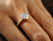 Round Solitaire Moissanite Engagement Ring / 14K Gold Floral Ring / Bezel Set Ring / Wedding Women Ring / Promise Ring for Her