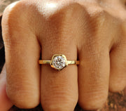 Round Solitaire Moissanite Engagement Ring / 14K Gold Floral Ring / Bezel Set Ring / Wedding Women Ring / Promise Ring for Her