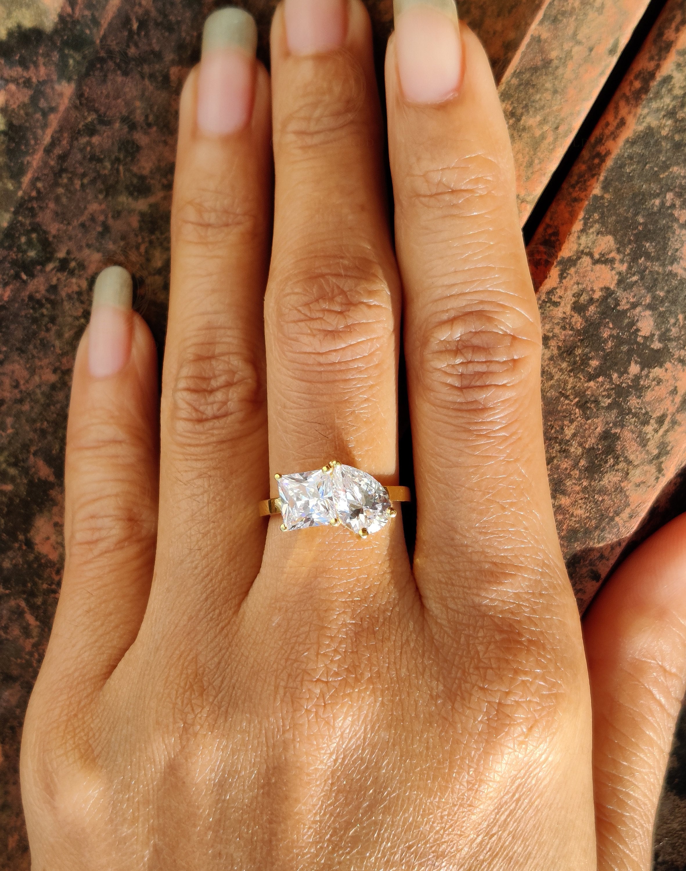 Toi Et Moi Gold Ring / Pear & Princess Moissanite Ring / Two Stone Ring /  Moissanite 2 Stone Engagement Ring / Women Wedding Ring