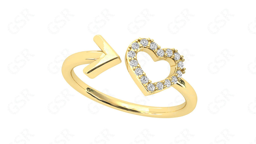 Elegant Hollow Heart Arrow Design Open Cuff Ring - Gold Moissanite Stackable Beauty - Dainty Minimalist Promise Ring for Her