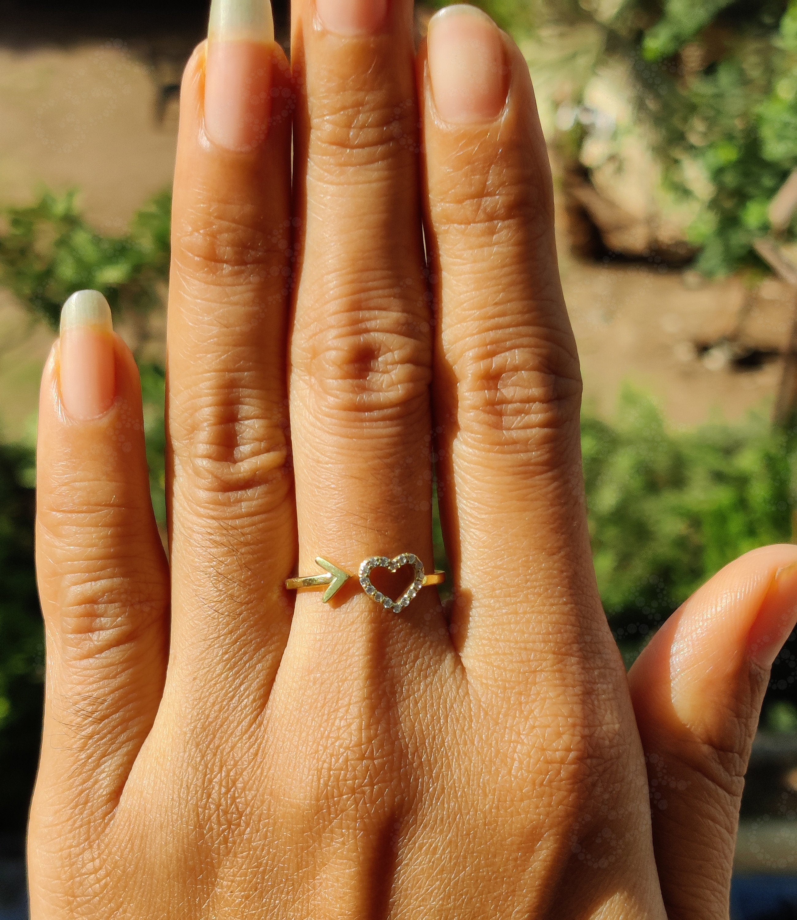 Elegant Hollow Heart Arrow Design Open Cuff Ring - Gold Moissanite Stackable Beauty - Dainty Minimalist Promise Ring for Her