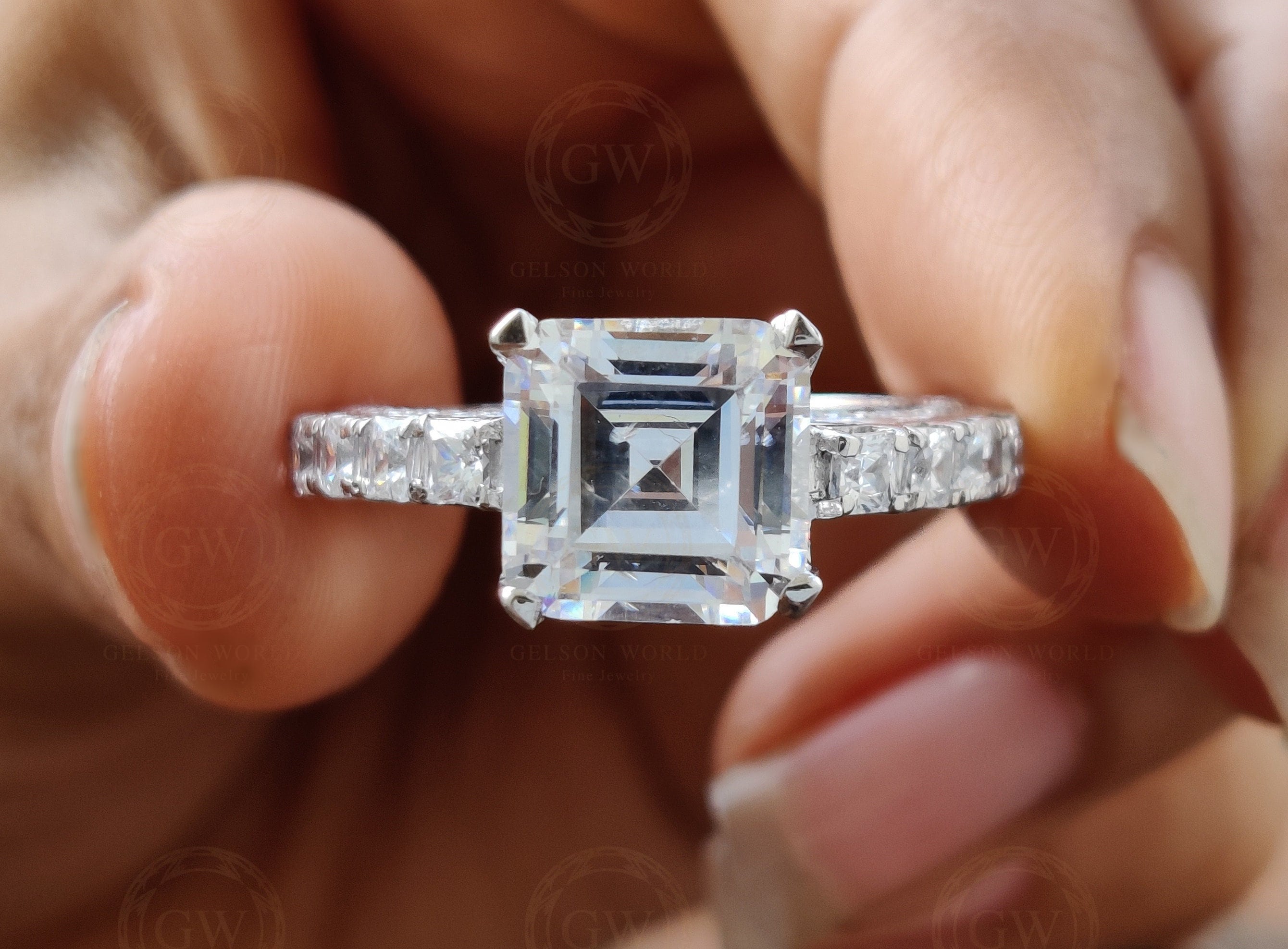 Asscher Cut Engagement Ring / Cathedral Wedding Ring / Sterling Silver CZ Ring / Ring For Women / Anniversary Ring For Her