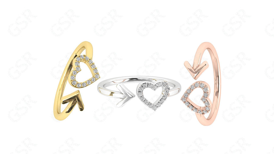 Elegant Hollow Heart Arrow Design Open Cuff Ring - Gold Moissanite Stackable Beauty - Dainty Minimalist Promise Ring for Her