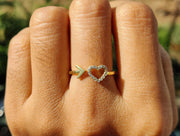 Elegant Hollow Heart Arrow Design Open Cuff Ring - Gold Moissanite Stackable Beauty - Dainty Minimalist Promise Ring for Her