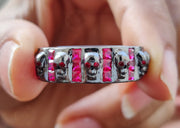 8 mm Wide Unique Gothic Skull Wedding Band Sterling Silver, Full Eternity Ring, Birthstone Ring, Ruby gemstone ring, Band for Men & Women