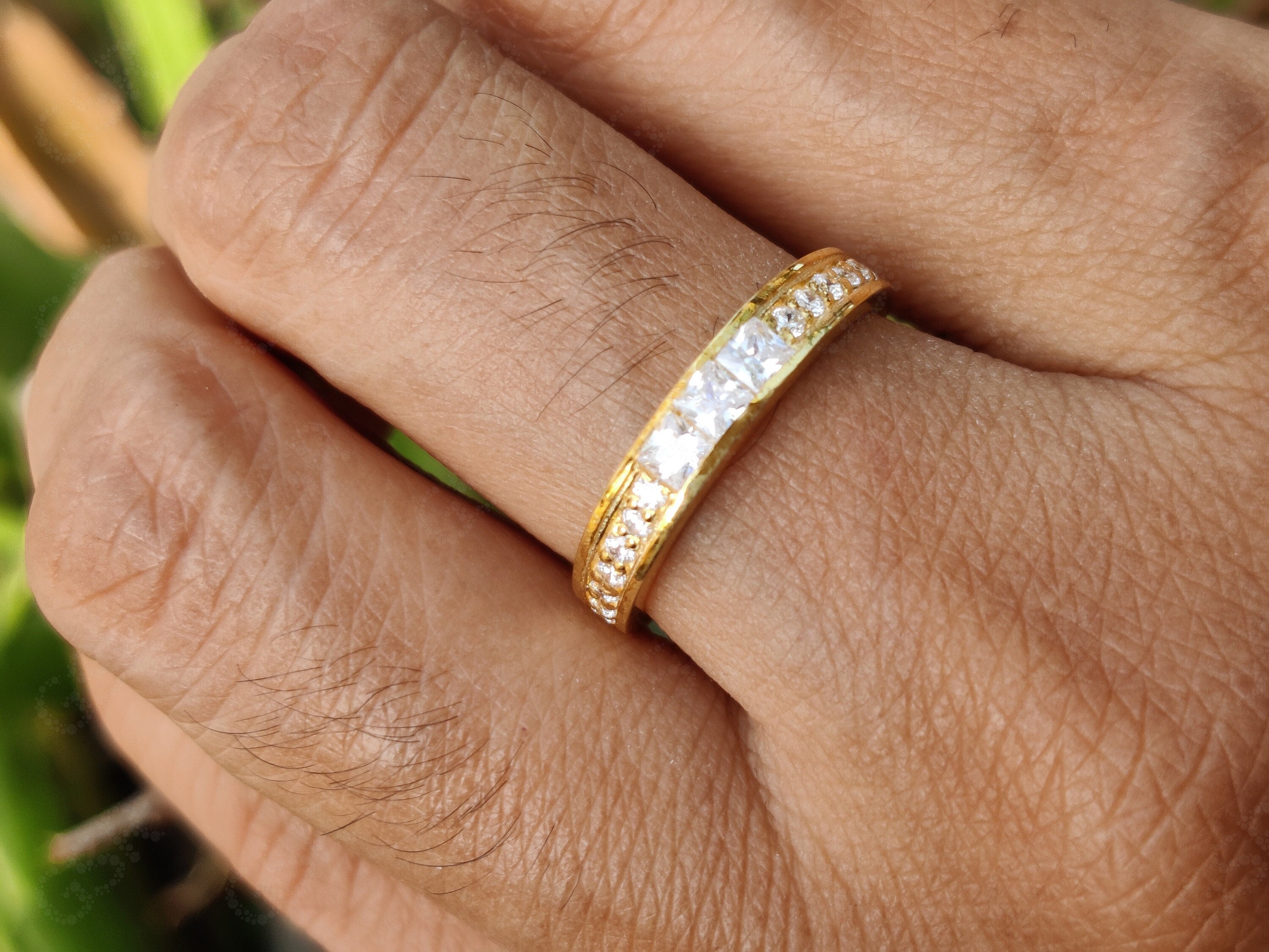Princess Moissanite Anniversary Ring - Elevate Your Wedding Band Game with this Silver and Gold Beauty, a Stackable Promise Ring Perfectly Designed for Women, Complete with a Matching Band